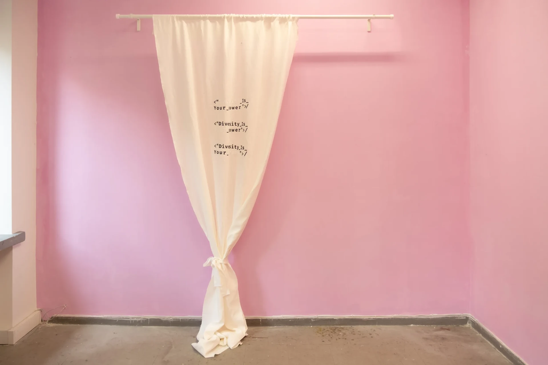 We Belong Together — wide view of the pink textile environment