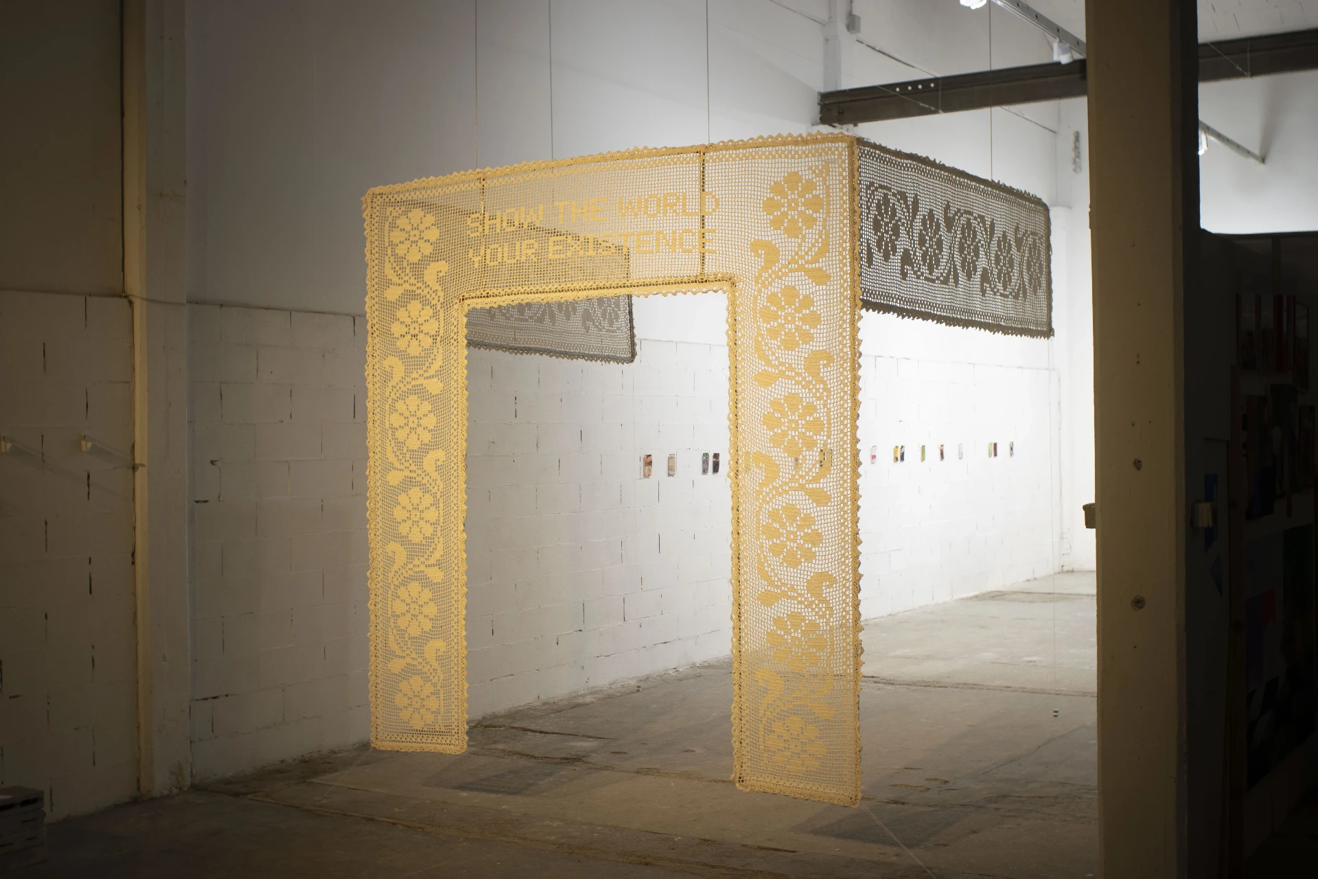 Show the World Your Existence — three-quarter view of the textile architecture